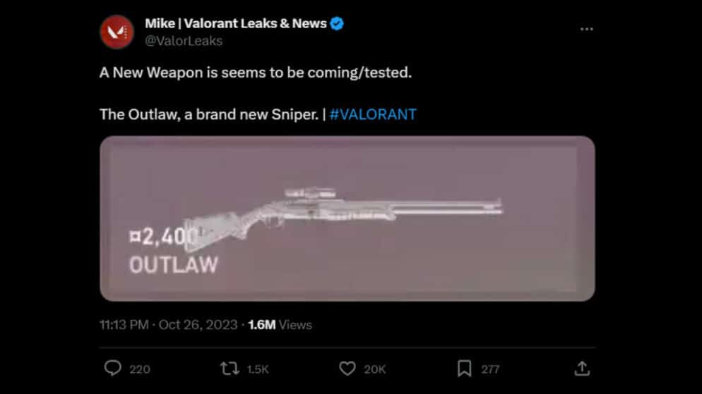 Valorant’s New Sniper Rifle Outlaw Leaked: Here’s What We Know