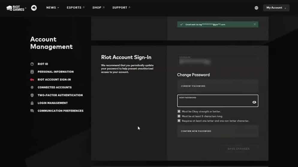 Valorant: Change Reset Password