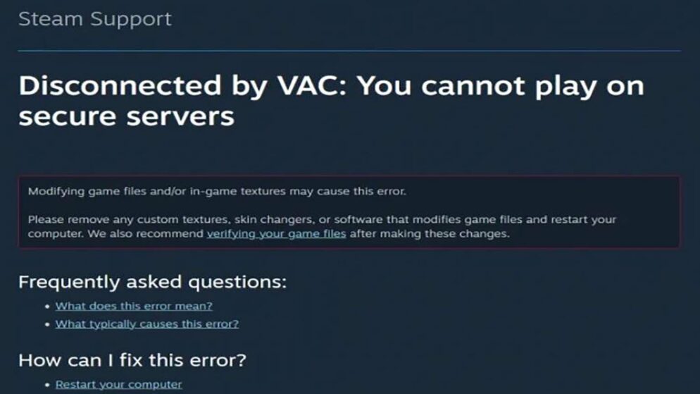 CS2: Disconnected by VAC Error