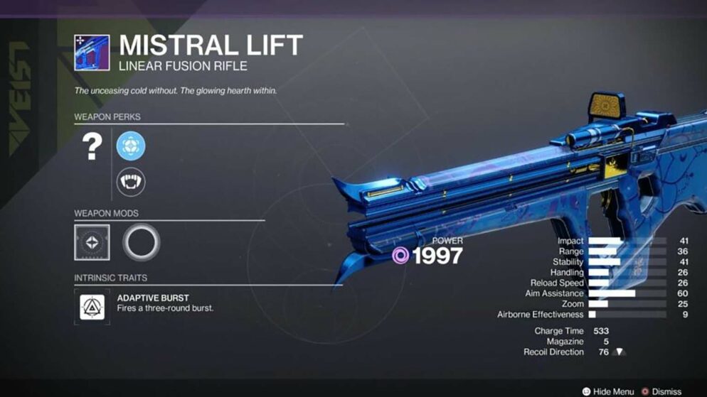 Destiny 2: Mistral Lift God Roll Guide