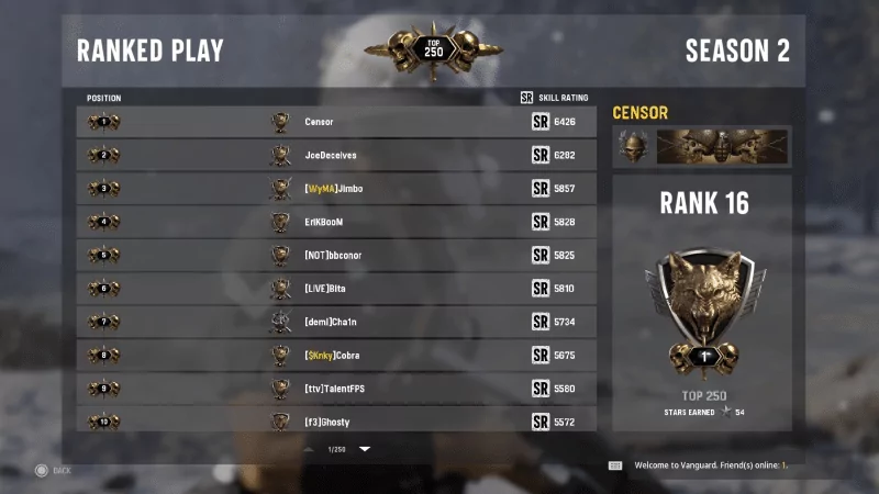First place for Censor in Call of Duty Ranked Play